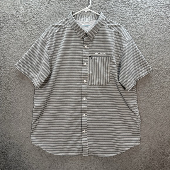 Columbia Shirt Adult XL Gray White Striped Omni Shade UPF Performance Stretch - Picture 1 of 11